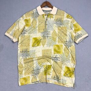 Bamboo Cay Mens Leaf Print‎ Fine Resort Wear Polo Shirt Size M Short Sleeve